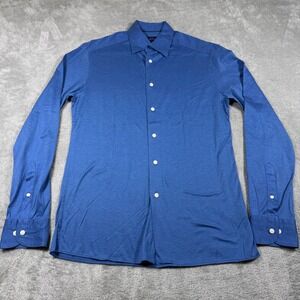 Eton Button Up Shirt Mens Medium Blue Jersey Cotton Long Sleeve Career Casual